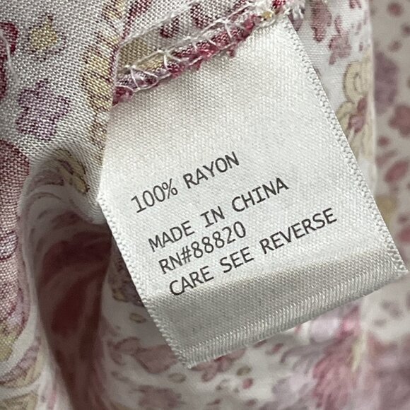 Cynthia Rowley Top Womens 1X Pink Floral Tie V Neck Tunic Boho Hippie Peasant - Picture 4 of 9